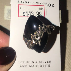 Lord & Taylor Sterling & Marcasite RIng sz 7 Black